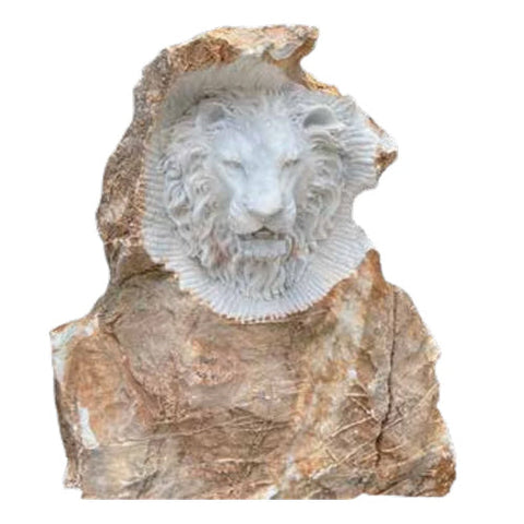 White Marble Rock Lion Head Statue 45-55" (120cm-130cm)