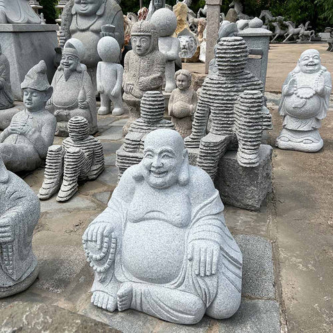 Grey Granite Laughing Buddha Statue 24" (60cm)